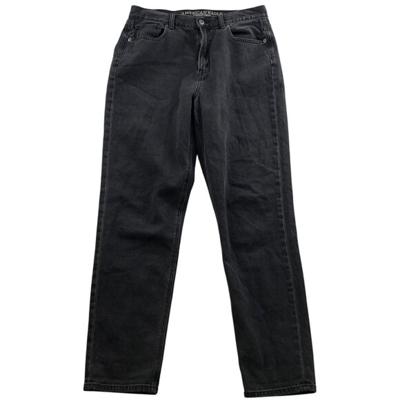 American Eagle Outfitters Women Mom Jeans 10 Long Straight High-Rise Black Denim - Picture 1 of 16